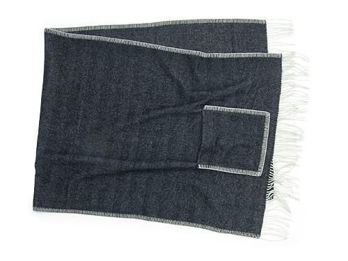 maillot wool herringbone shawl blanket BLACK