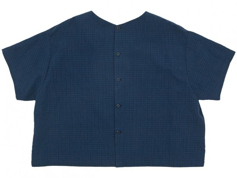 Atelier d'antan ArnaudʥΡ Half Sleeve Button Blouse NAVY x BLACK CHECK