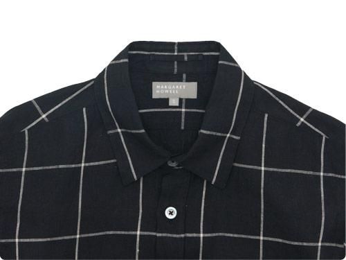 MARGARET HOWELL OVERSIZE CHECK LINEN SHIRTS 010BLACK ̥󥺡