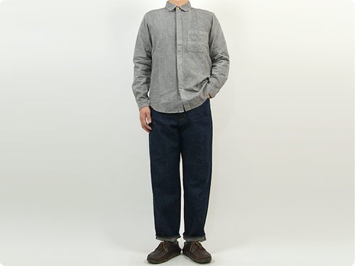 THE HINOKI リネンコットン ウッドボタンワークシャツ GRAY