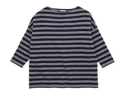 maillot border drop shoulder T-shirt BEIGE x NAVY