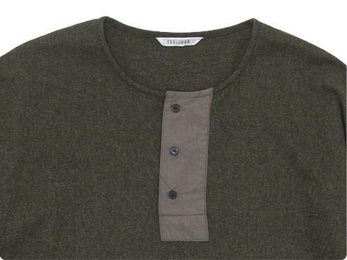 TOUJOURS Big Henley Neck Shirt OLIVE BROWN