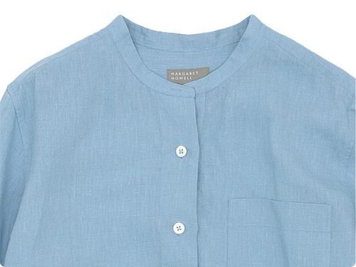 MARGARET HOWELL SHIRTING LINEN NO COLLAR SHIRTS 112ASH BLUE ̥ǥ