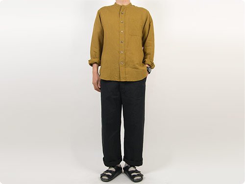 MARGARET HOWELL SHIRTING LINEN NO COLLAR SHIRTS 051MUSTARD ̥󥺡