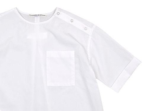 Charpentier de Vaisseau Sophie Shoulder Button Short Sleeve Shirts WHITE