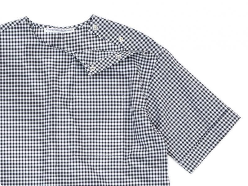 Charpentier de Vaisseau Sophie Shoulder Button Short Sleeve Shirts BLACK CHECK