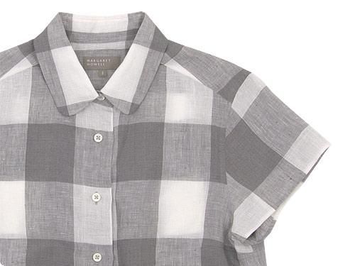 MARGARET HOWELL LARGE CHECK LINEN S/S SHIRTS 020GRAY ̥ǥ