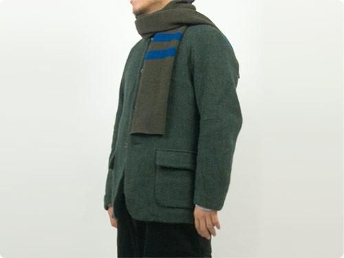 MHL. LAMBSWOOL ODD STRIPE FELTED SCARF 180OLIVE