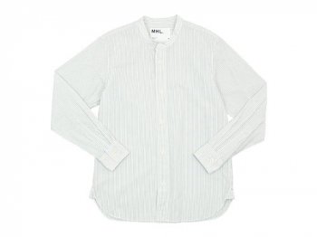 MHL. END ON END STRIPE COTTON NO COLLAR SHIRTS 033OFF WHITE 〔メンズ〕