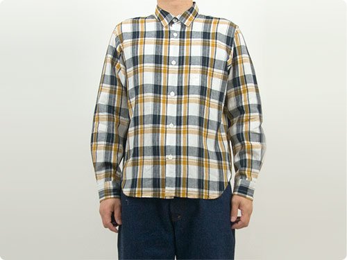 MARGARET HOWELL GRAPHIC LINEN CHECK SHIRTS 120NAVY 〔メンズ