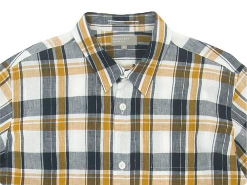 MARGARET HOWELL GRAPHIC LINEN CHECK SHIRTS 120NAVY ̥󥺡