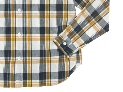 MARGARET HOWELL GRAPHIC LINEN CHECK SHIRTS 120NAVY ̥󥺡