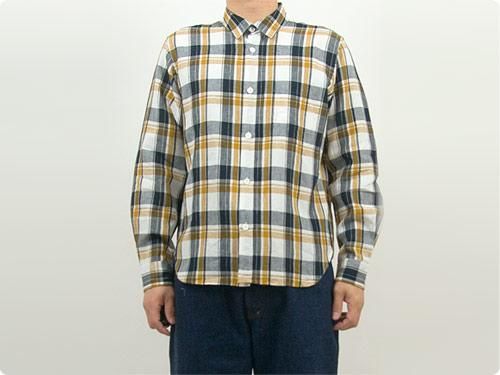 MARGARET HOWELL GRAPHIC LINEN CHECK SHIRTS 120NAVY ̥󥺡