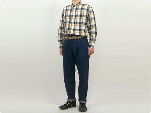 MARGARET HOWELL GRAPHIC LINEN CHECK SHIRTS 120NAVY ̥󥺡
