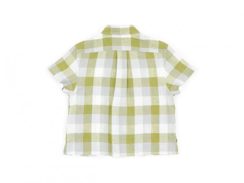 MARGARET HOWELL BLOCK CHECK LINEN S/S SHIRTS 146GREEN ̥ǥ