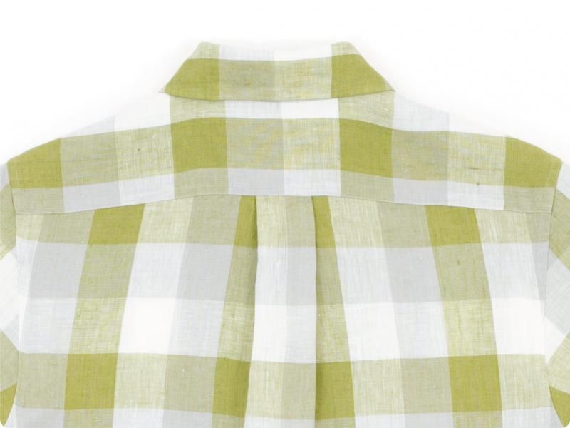 MARGARET HOWELL BLOCK CHECK LINEN S/S SHIRTS 146GREEN ̥ǥ