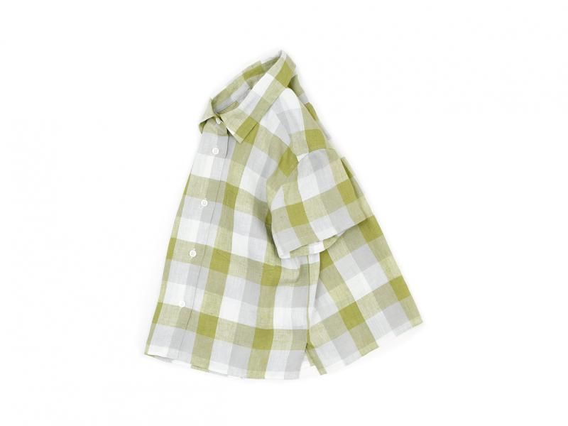 MARGARET HOWELL BLOCK CHECK LINEN S/S SHIRTS 146GREEN ̥ǥ