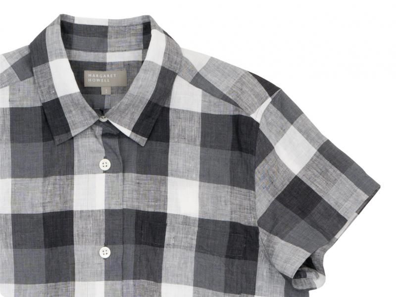 MARGARET HOWELL BLOCK CHECK LINEN S/S SHIRTS 020GRAY ̥ǥ