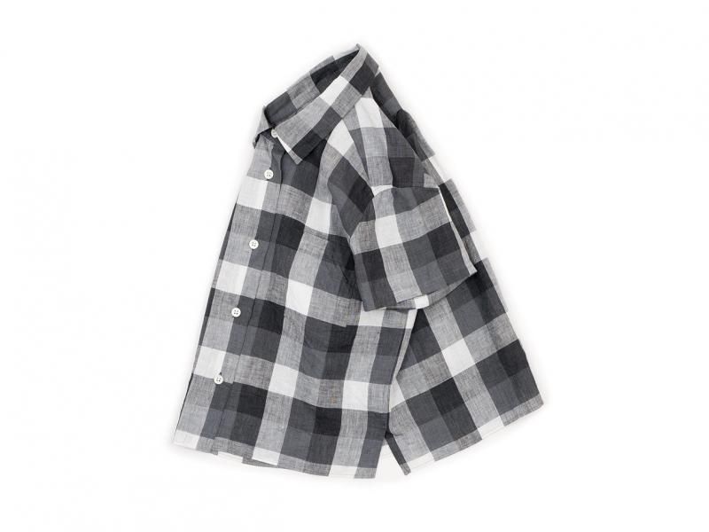 MARGARET HOWELL BLOCK CHECK LINEN S/S SHIRTS 020GRAY ̥ǥ