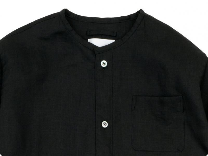 blanc no collar box shirts linen BLACK
