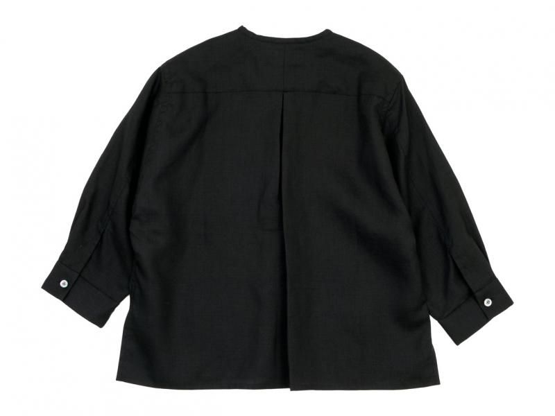 blanc no collar box shirts linen BLACK