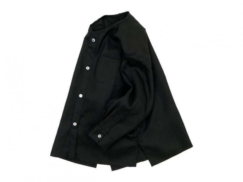 blanc no collar box shirts linen BLACK