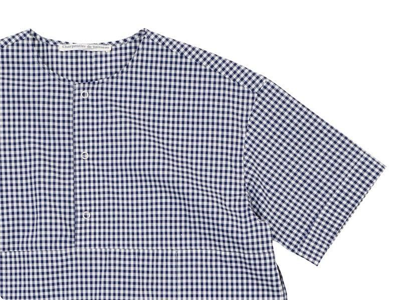 Charpentier de Vaisseau Selma Front Button Short Sleeve Shirts NAVY CHECK