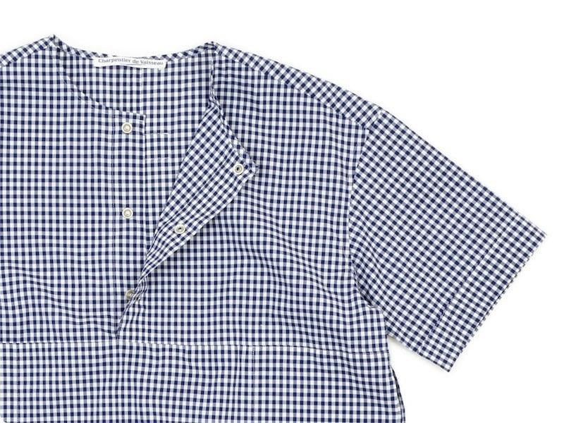 Charpentier de Vaisseau Selma Front Button Short Sleeve Shirts NAVY CHECK