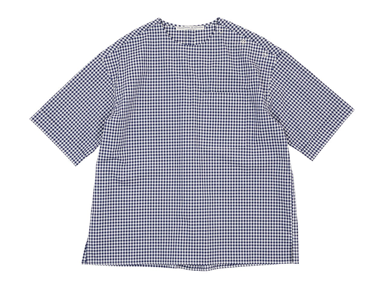 Charpentier de Vaisseau Sophie Shoulder Button Short Sleeve Shirts NAVY CHECK