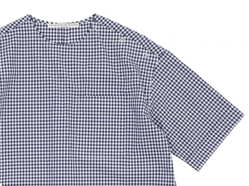 Charpentier de Vaisseau Sophie Shoulder Button Short Sleeve Shirts NAVY CHECK