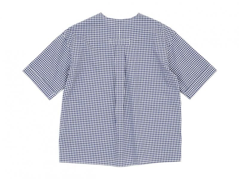 Charpentier de Vaisseau Sophie Shoulder Button Short Sleeve Shirts NAVY CHECK