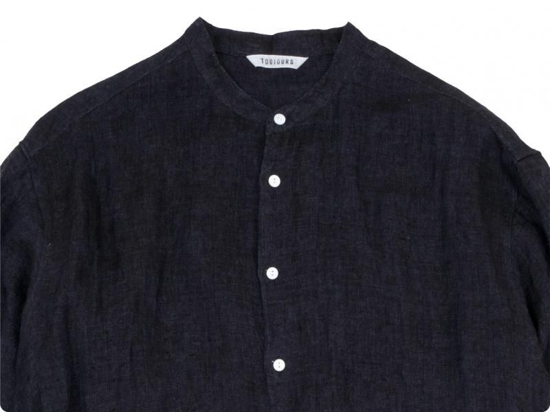 TOUJOURS Oversized Band Collar Shirt Dress BLACK NAVY TM30UD03