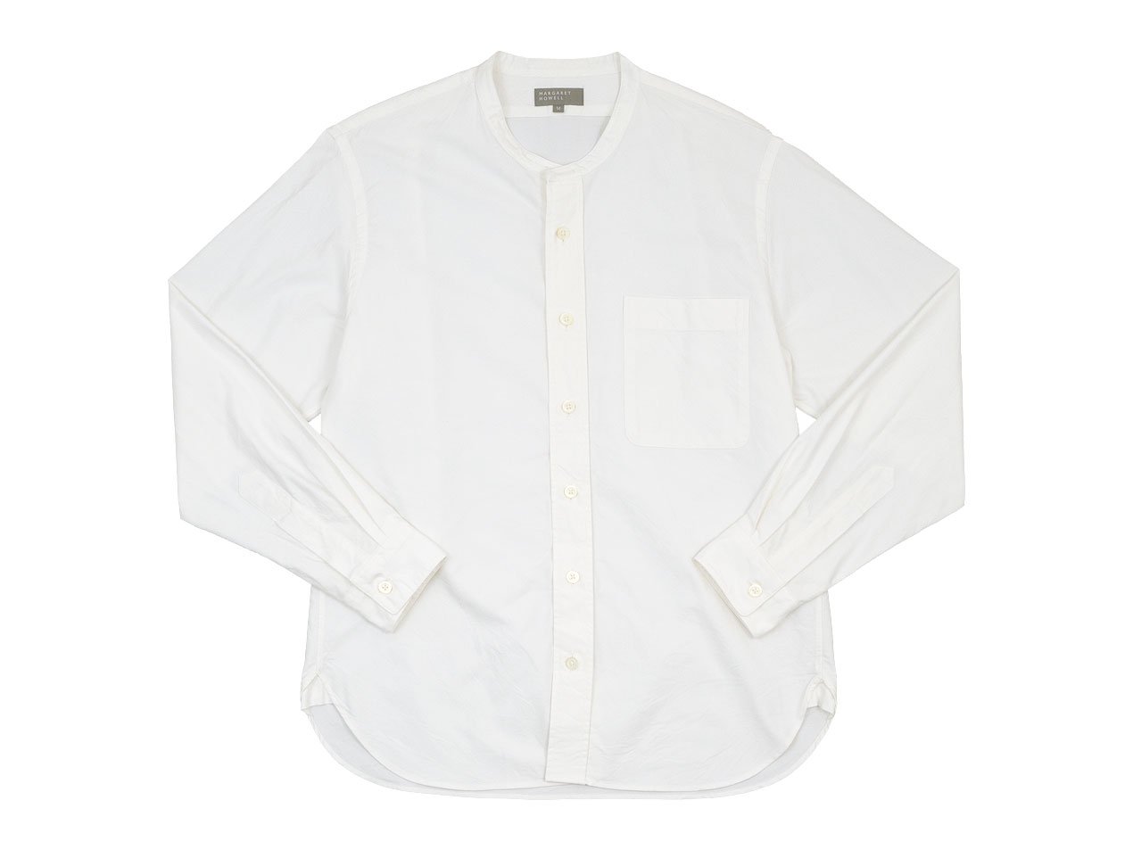 MARGARET HOWELL COTTON OXFORD BUTTON THROUGH COLLARLESS SHIRTS 030WHITE 〔メンズ〕