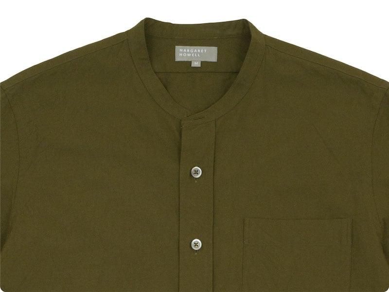 MARGARET HOWELL COTTON OXFORD BUTTON THROUGH COLLARLESS SHIRTS 181OLIVE ̥󥺡