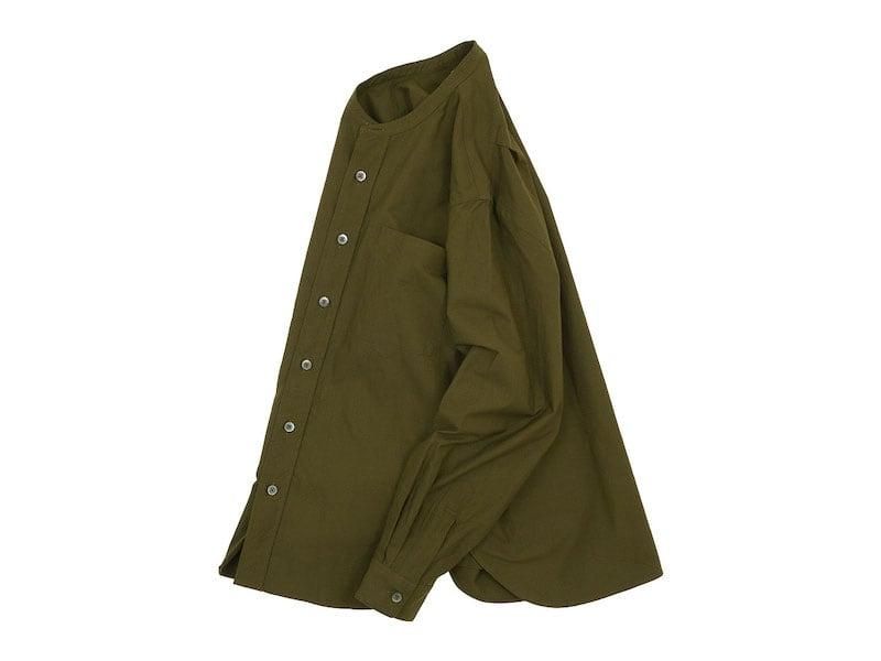 MARGARET HOWELL COTTON OXFORD BUTTON THROUGH COLLARLESS SHIRTS 181OLIVE ̥󥺡