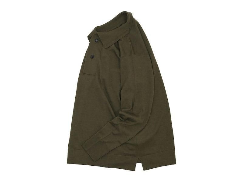 MARGARET HOWELL EXTRAFINE MERINO HENRY NECK KNIT 180OLIVE ̥󥺡