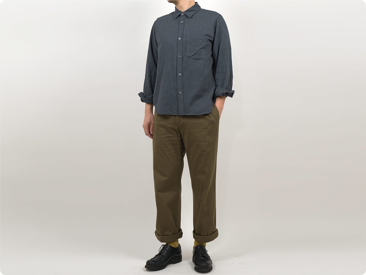 MARGARET HOWELL GINGHAM COTTON CASHMERE MINIMAL SHIRTS 023CHARCOAL