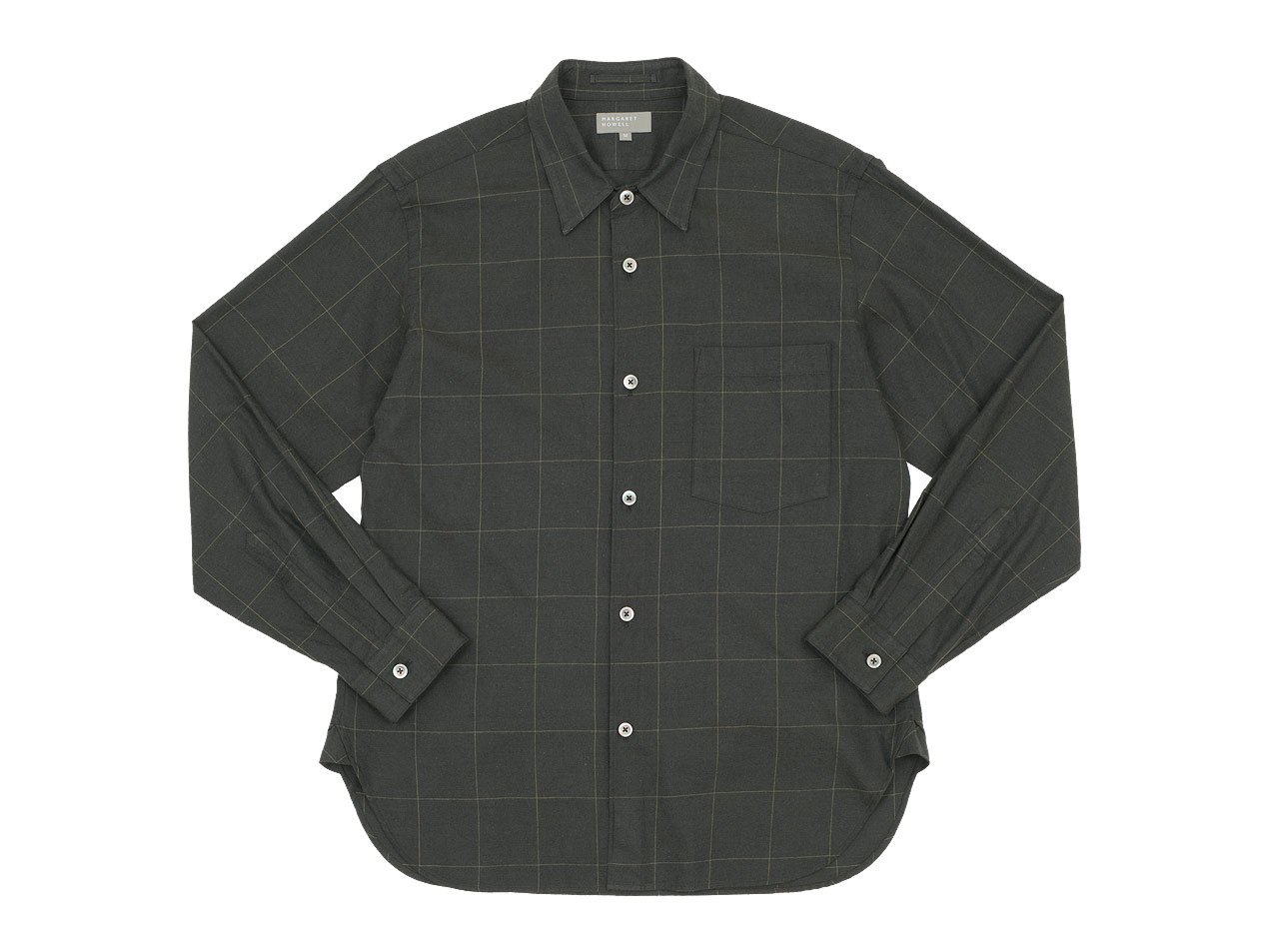 MARGARET HOWELL WINDOWPANE COTTON WOOL TWILL BASIC SHIRTS 180OLIVE BROWN ̥󥺡
