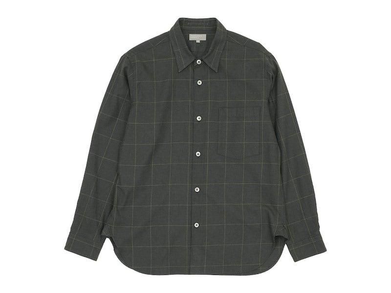 MARGARET HOWELL WINDOWPANE COTTON WOOL TWILL BASIC SHIRTS 180OLIVE BROWN ̥󥺡