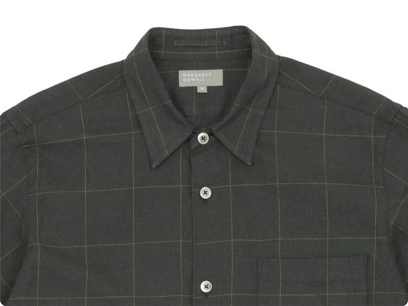 MARGARET HOWELL WINDOWPANE COTTON WOOL TWILL BASIC SHIRTS 180OLIVE BROWN ̥󥺡