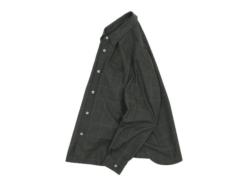 MARGARET HOWELL WINDOWPANE COTTON WOOL TWILL BASIC SHIRTS 180OLIVE BROWN ̥󥺡