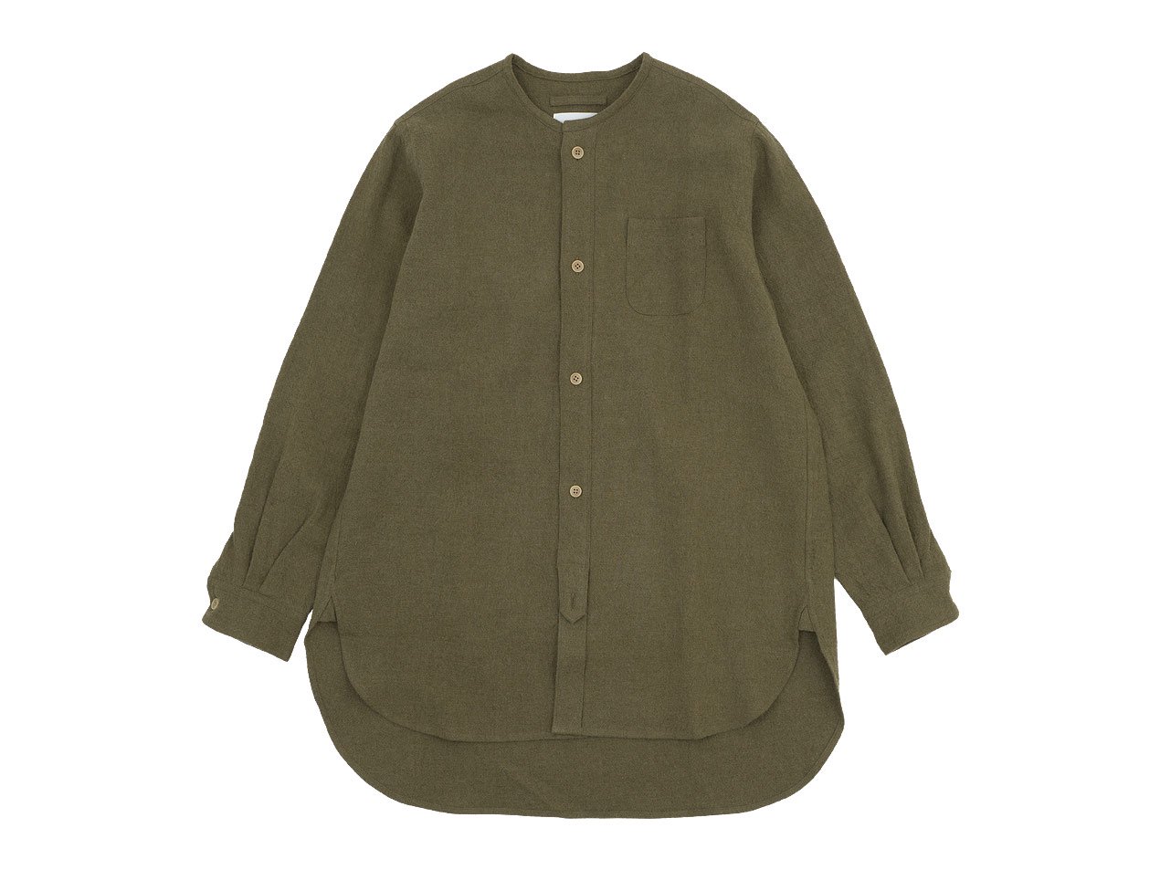 blanc no collar long shirts linen wool OLIVE