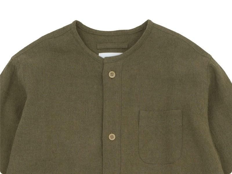 blanc no collar long shirts linen wool OLIVE
