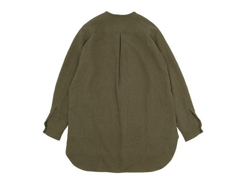 blanc no collar long shirts linen wool OLIVE