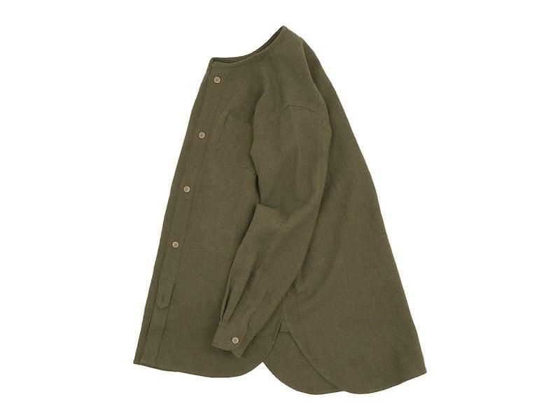 blanc no collar long shirts linen wool OLIVE