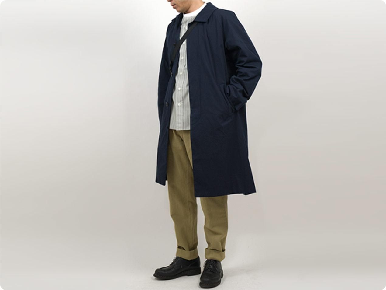 YAECA SOUTIEN COLLAR COAT STANDARD ネイビーカラーブルー