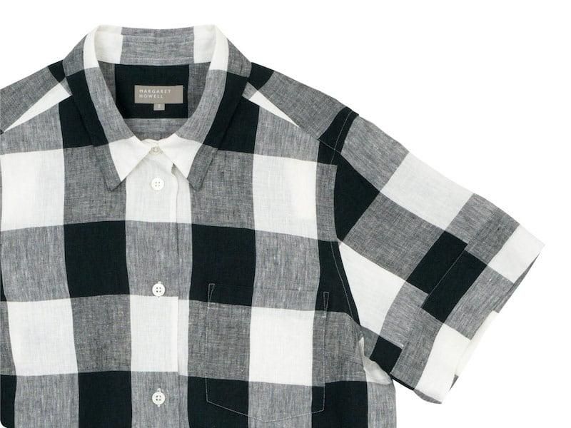MARGARET HOWELL LARGE CHECK LINEN S/S SHIRTS 011BLACK ̥ǥ