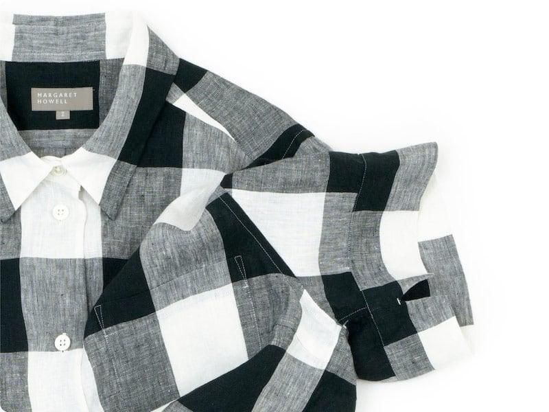 MARGARET HOWELL LARGE CHECK LINEN S/S SHIRTS 011BLACK ̥ǥ
