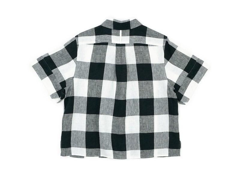 MARGARET HOWELL LARGE CHECK LINEN S/S SHIRTS 011BLACK ̥ǥ