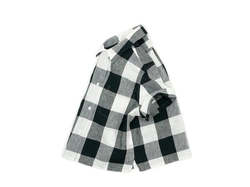 MARGARET HOWELL LARGE CHECK LINEN S/S SHIRTS 011BLACK ̥ǥ